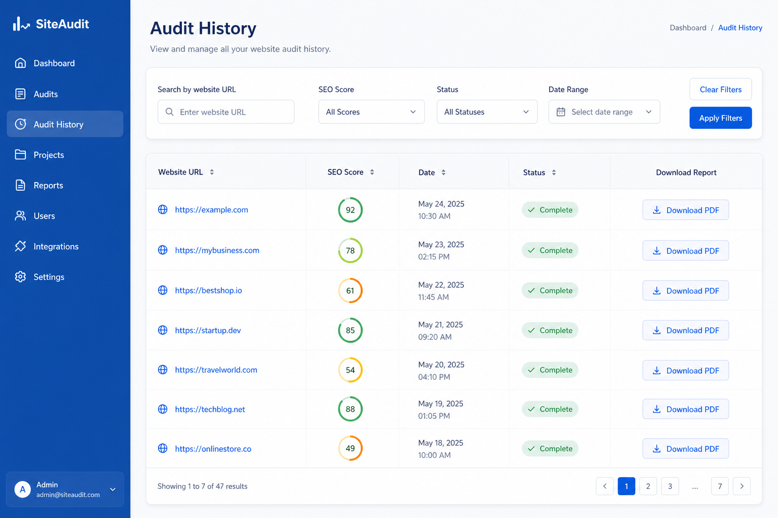 Audit history table