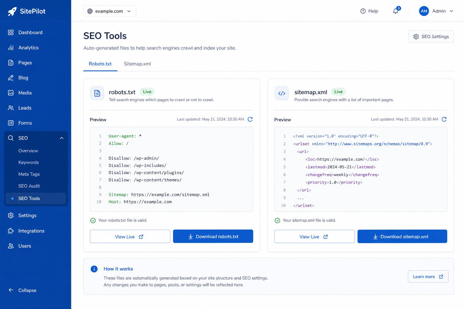 SEO tools and asset generation