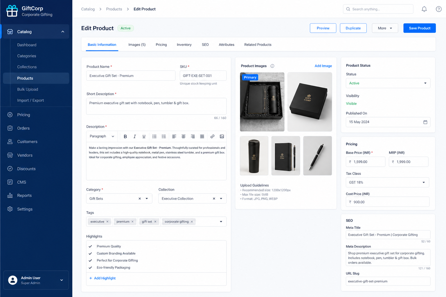 Product management admin